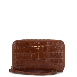 Portefeuille Lancaster zippe autour Exotic Croco 124-12 Chataigne
