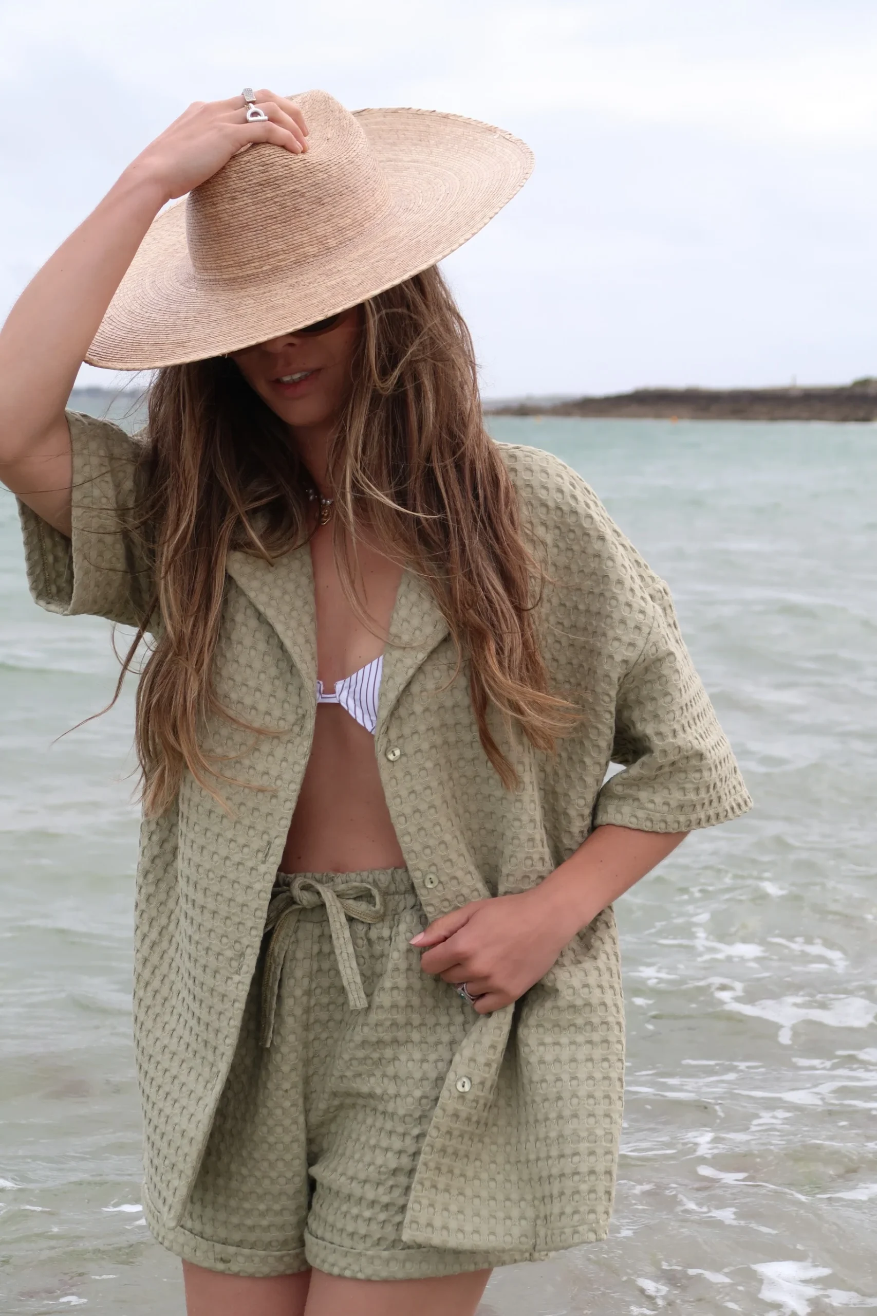 Short gaufré vert amande – Image 3