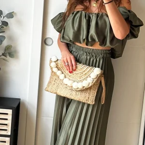 Ensemble top et pantalon plissé vert olive