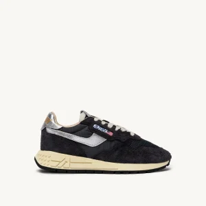 AUTRY BASKETS REELWIND LOW EN NYLON DAIM ET CUIR NOIR ET ARGENT