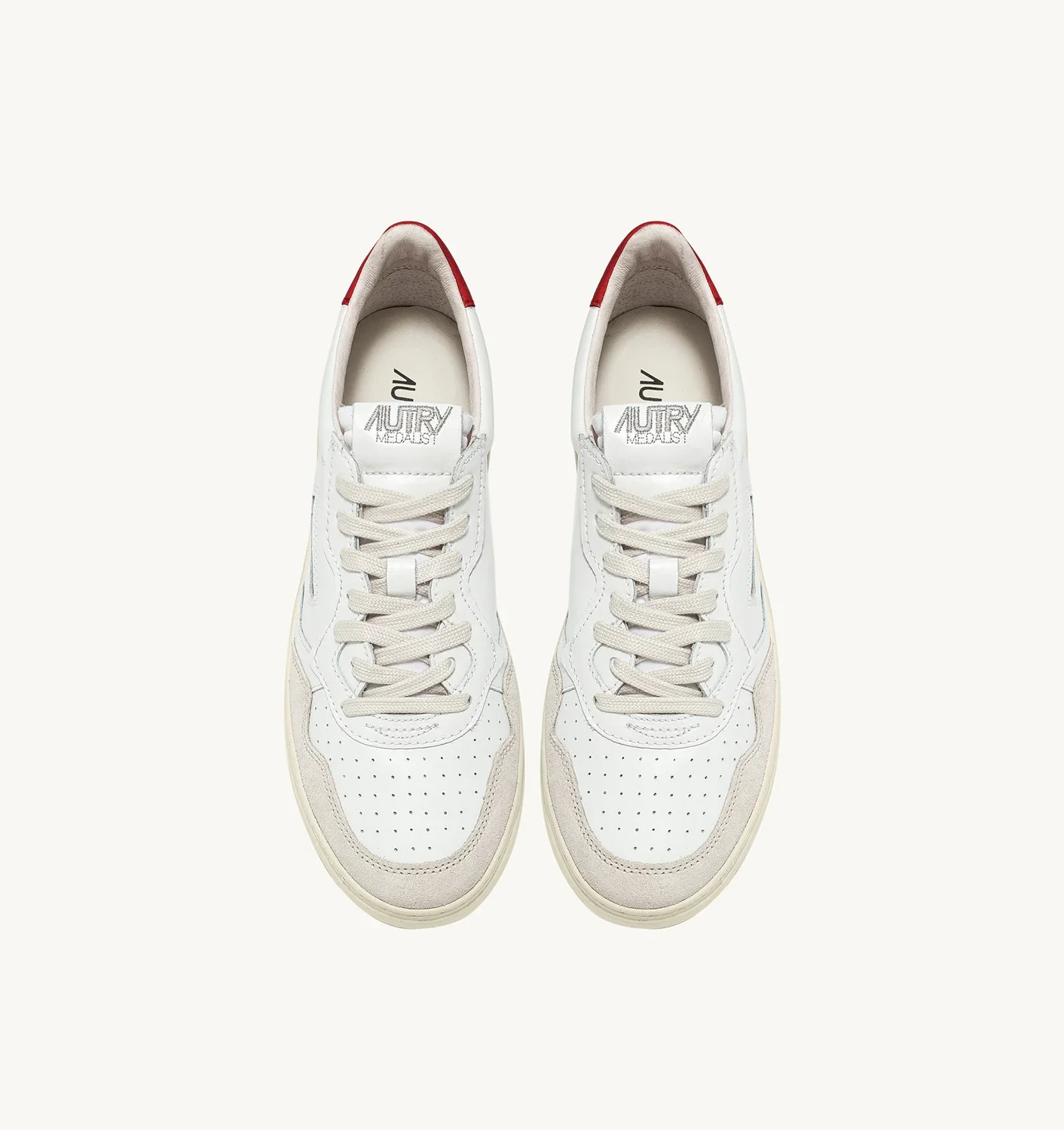 AUTRY MEDALIST LOW EN CUIR BLANC ET ROUGE ET DAIM BEIGE – Image 6