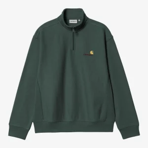 Carhartt Wip HALF ZIP AMERICAN SCRIPT SWEAT Kale Green