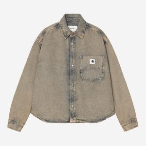 Chemise Carhartt Wip W GEORGIA SHIRT JACKET Blue Leather Garment dyed