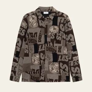 Les Deux Kaleb Patchwork Jacquard Overshirt Mountain Grey Brown