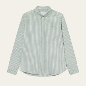 Les Deux Konrad Striped Oxford Shirt Juniper Green