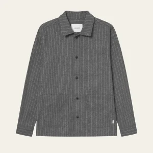 Les Deux Layton Pinstripe Mouliné Overshirt Grey Mel Grey Melange