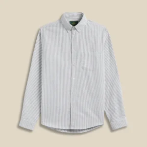 Portuguese Flannel BRUSHED OXFORD STRIPE L/S SHIIRT Moss Green