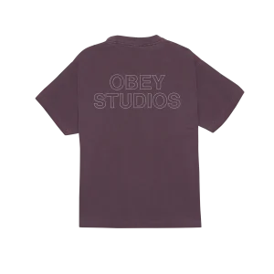 T SHIRT OBEY STUDIOS OUTLINE Pigment Plum Perfect