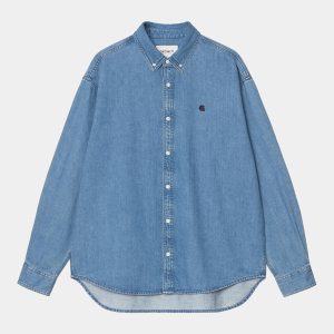 Chemise Carhartt Wip LUCAS L/S SHIRT Blue Stone Washed