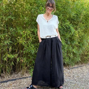 Pantalon Dina 100% lin - noir, kaki, chocolat, beige, bordeaux ou marine