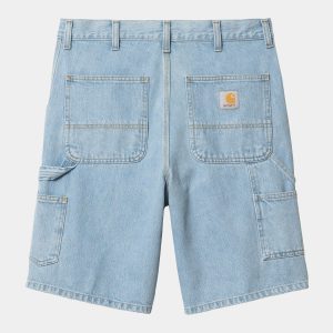Short Carhartt Wip SINGLE KNEE SHORT Blue Heavy Stone Bleached